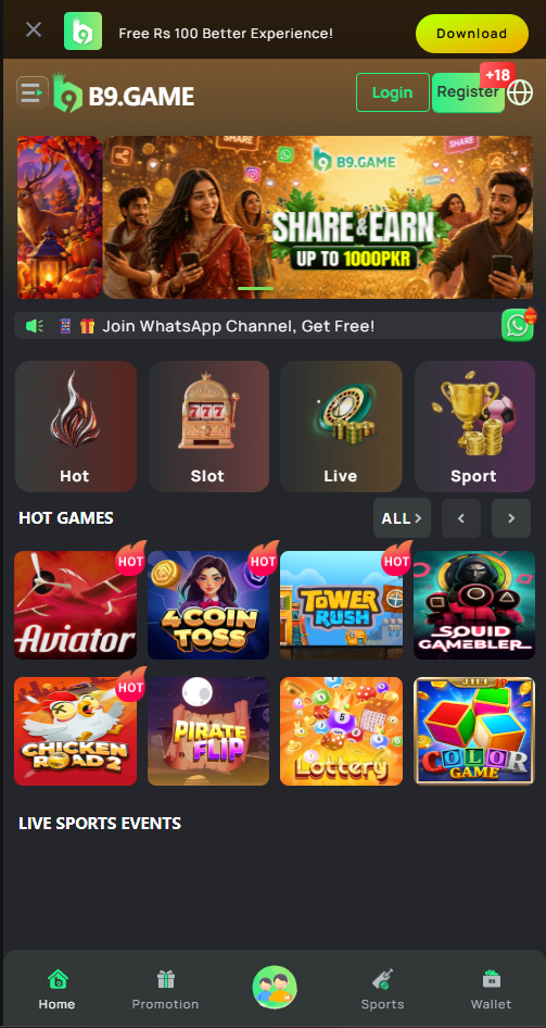 b9 game app wallet and deposit screen with Easypaisa and JazzCash